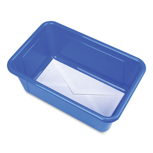 Image of Storex Cubby Bin With Lid, 1 Section, 2 Gal, 8.2 X 12.5 X 11.5, Blue, 5/Pack