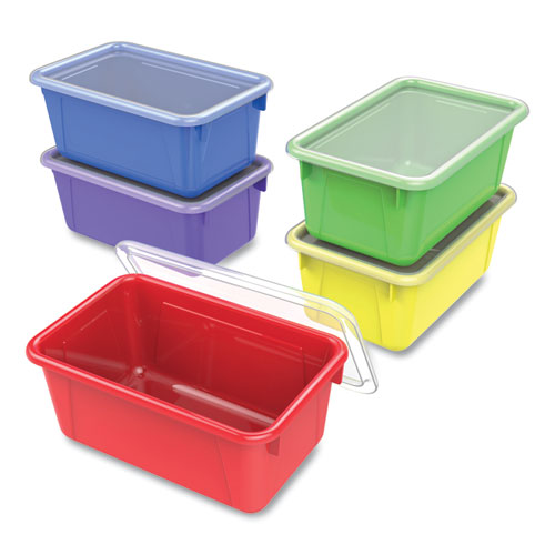 Image of Storex Cubby Bin With Lid, 1 Section, 2 Gal, 8.2 X 12.5 X 11.5, Assorted Colors, 5/Pack