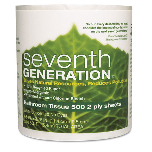 Seventh Generation® 100% Recycled Bathroom Tissue, 2-Ply, White, 500 Sheets/Roll, 48 Rolls/Carton