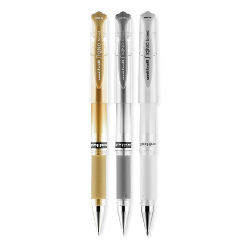 Signo Gel Impact Gel Pen, Stick, Bold 1 mm, Assorted Metallic Ink and Barrel Colors, 3/Pack