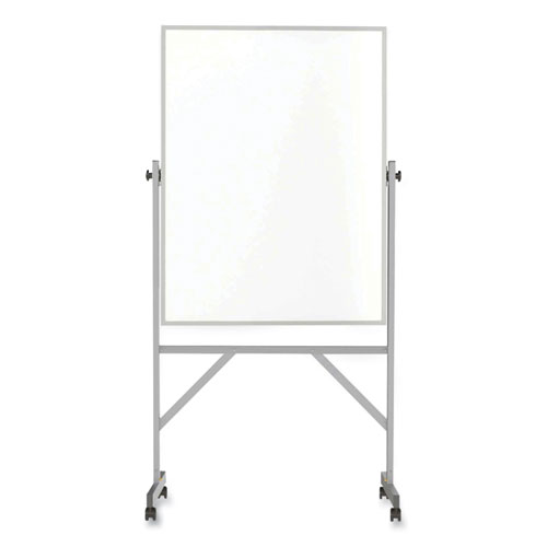 Reversible Magnetic Porcelain Whiteboard with Satin Aluminum Frame and Stand, 36 x 48, White Surface, Ships in 7-10 Bus Days