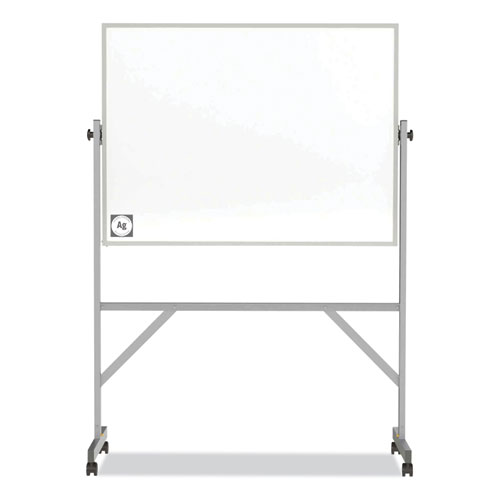 Ghent Reversible Magnetic Hygienic Porcelain Whiteboard, Satin Aluminum Frame/Stand, 48 x 36, White Surface, Ships in 7-10 Bus Days