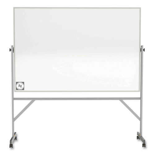 Reversible Magnetic Hygienic Porcelain Whiteboard, Satin Aluminum Frame/Stand, 72 x 48, White Surface, Ships in 7-10 Bus Days