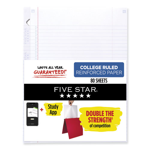 Reinforced Filler Paper Plus Study App, 3-Hole, 8.5 x 11, College Rule, 80/Pack