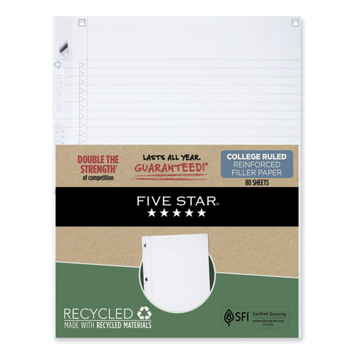 Reinforced Filler Paper Plus Study App, 3-Hole, 8.5 x 11, College Rule, 80/Pack