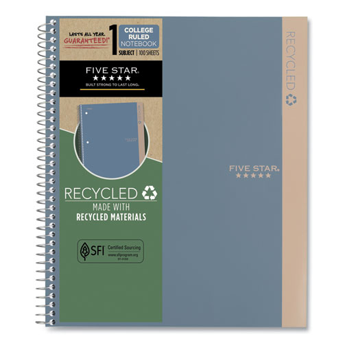 Five Star® Recycled Notebook, 1 Subject, Medium/College Rule, Randomly Assorted Cover, 11 X 8.5 Sheets