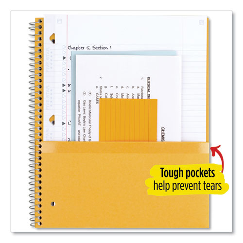 Wirebound Notebook with Two Pockets, 1-Subject, Medium/College Rule, Assorted Cover Color, (100) 11 x 8.5 Sheets, 3/Pack