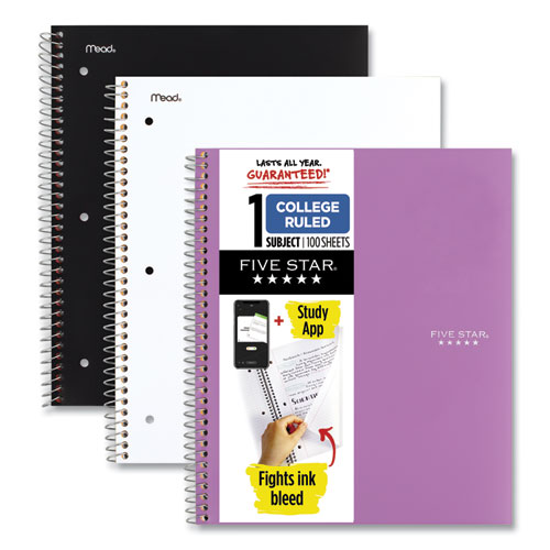 Image of Five Star® Wirebound Notebook With Two Pockets, 1-Subject, Medium/College Rule, Assorted Cover Color, (100) 11 X 8.5 Sheets, 3/Pack