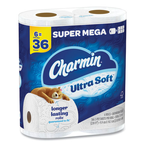 Charmin® Ultra Soft Bathroom Tissue, Mega Roll, Septic Safe, 2-Ply, White, 224 Sheets/Roll, 12 Rolls/Pack