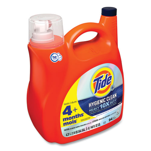 Image of Tide® Hygienic Clean Heavy 10X Duty Liquid Laundry Detergent, Original Scent, 146 Oz Pour Bottle, 4/Carton