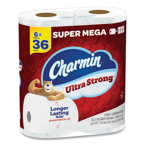 Image of Charmin® Ultra Strong Bathroom Tissue, Super Mega Rolls, Septic Safe, 2-Ply, White, 363 Sheet Roll, 6 Rolls/Pack, 3 Packs/Carton