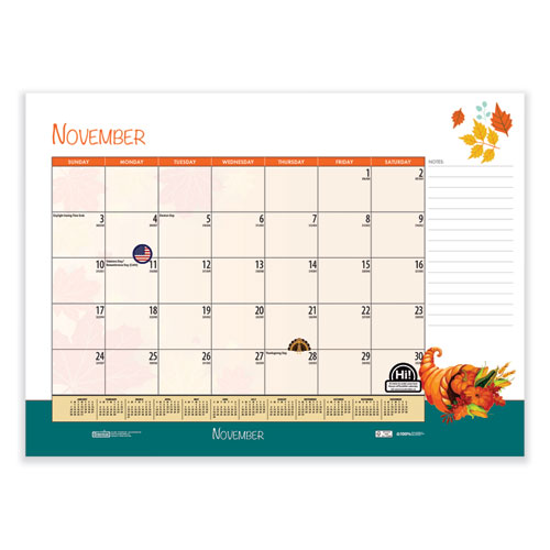 Image of House Of Doolittle™ Recycled Desk Pad Calendar, Illustrated Seasons Artwork, 22 X 17, Black Binding/Corners,12-Month (Jan To Dec): 2024