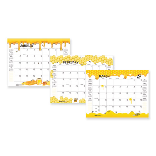 House of Doolittle™ Recycled Honeycomb Desk Pad Calendar, 18.5 x 13, White/Multicolor Sheets, Brown Corners, 12-Month (Jan to Dec): 2024