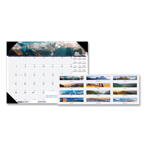 House of Doolittle™ Earthscapes Recycled Monthly Desk Pad Calendar, Mountains of the World Photos, 22 x 17, Black Corners,12-Month(Jan-Dec): 2024