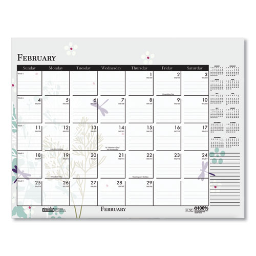 Image of House Of Doolittle™ Recycled Desk Pad Calendar, Wild Flowers Artwork, 22 X 17, White Sheets, Black Binding/Corners,12-Month (Jan-Dec): 2024