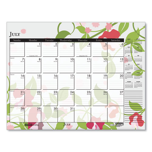 Image of House Of Doolittle™ Recycled Desk Pad Calendar, Wild Flowers Artwork, 22 X 17, White Sheets, Black Binding/Corners,12-Month (Jan-Dec): 2024