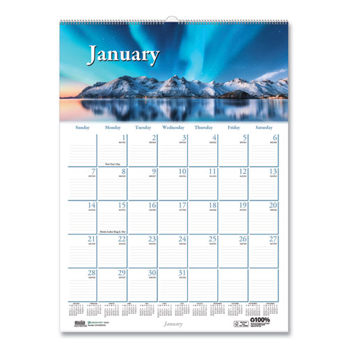 Earthscapes Recycled Monthly Wall Calendar, Scenic Beauty Photography, 12 x 16.5, White Sheets, 12-Month (Jan-Dec): 2024