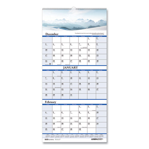 Image of House Of Doolittle™ Earthscapes Recycled 3-Month Vertical Wall Calendar, Scenic Landscapes Photography, 12.25 X 26, 14-Month (Dec-Jan): 2023-2025