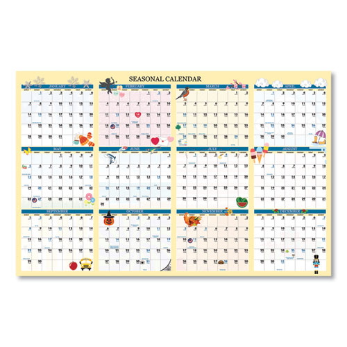 Image of House Of Doolittle™ Recycled Seasonal Laminated Wall Calendar, Illustrated Seasons Artwork, 24 X 37, 12-Month (Jan To Dec): 2024