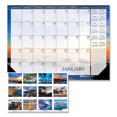 House Of Doolittle™ Recycled Earthscapes Desk Pad Calendar, Seascapes Photography, 22 X 17, Black Binding/Corners,12-Month (Jan To Dec): 2024