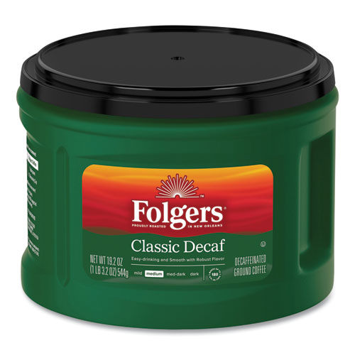 Image of Folgers® Ground Coffee, Classic Roast Decaffeinated, Ground, 19.2 Oz, Can, 6/Carton