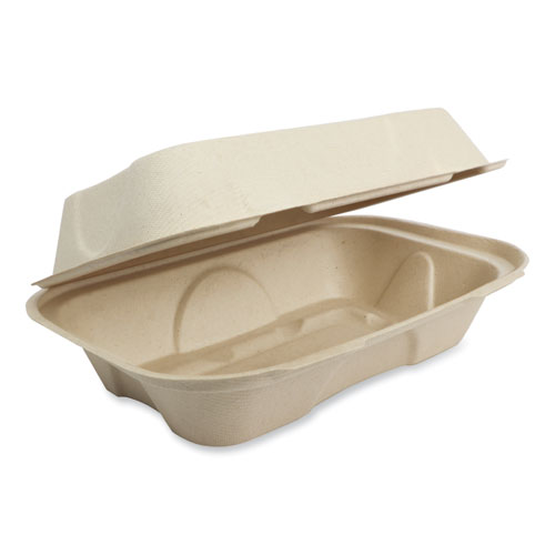 Fiber Hinged Containers, Hoagie Box, 9.2 x 6.4 x 3.1, Natural, Paper, 500/Carton