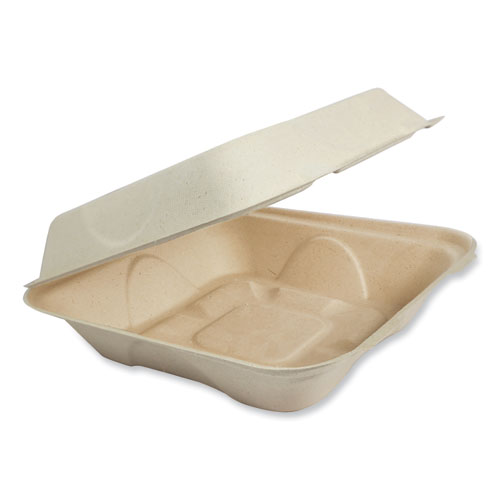 World Centric® Fiber Hinged Containers, 3-Compartments, 7 X 8.3 X 3.2, Natural, Paper, 300/Carton