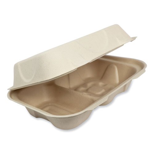 Image of Fiber Hinged Containers, Hoagie Box, 9.2 x 6.4 x 3, Natural, Paper, 500/Carton