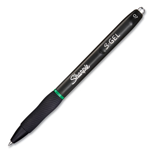 Image of Sharpie® S-Gel™ S-Gel High-Performance Gel Pen, Retractable, Medium 0.7 Mm, Green Ink, Black Barrel, Dozen