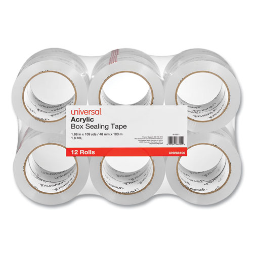 Deluxe General-Purpose Acrylic Box Sealing Tape, 3" Core, 1.88" x 109 yds, Clear, 12/Pack