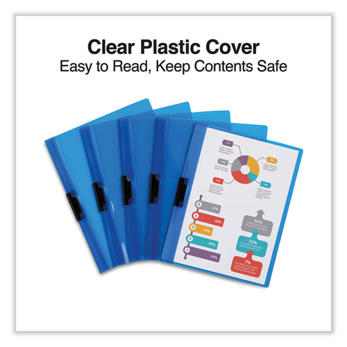Clip-Style Report Cover, Clip Fastener, 8.5 x 11, Clear/Blue, 5/Pack