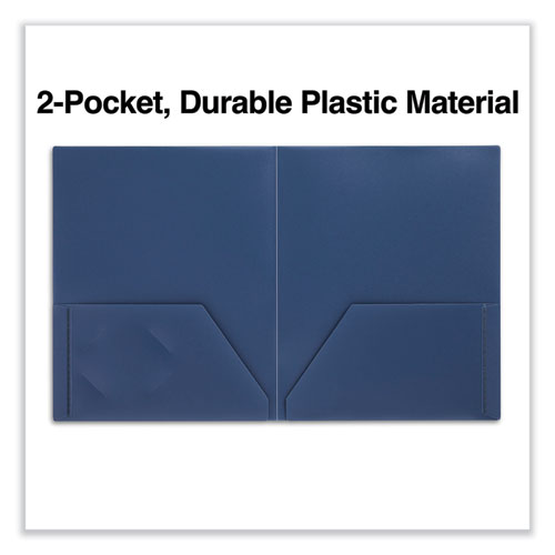 Image of Two-Pocket Plastic Folders, 100-Sheet Capacity, 11 x 8.5, Navy Blue, 10/Pack