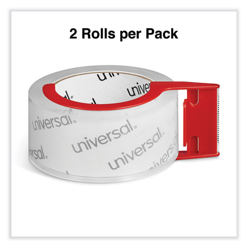 Image of Universal® Heavy-Duty Acrylic Box Sealing Tape With Dispenser, 3" Core, 1.88" X 54.6 Yds, Clear, 2/Pack