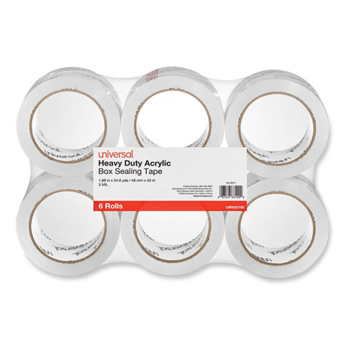 Universal® Heavy-Duty Acrylic Box Sealing Tape, 3" Core, 1.88" X 54.6 Yds, Clear, 6/Pack
