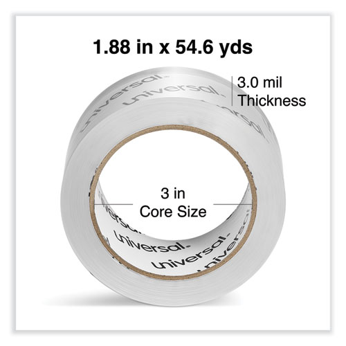 Image of Universal® Heavy-Duty Acrylic Box Sealing Tape, 3" Core, 1.88" X 54.6 Yds, Clear, 6/Pack