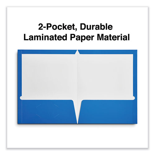 Image of Laminated Two-Pocket Folder, Cardboard Paper, 100-Sheet Capacity, 11 x 8.5, Blue, 25/Box