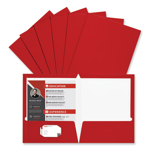 Image of Laminated Two-Pocket Folder, Cardboard Paper, 100-Sheet Capacity, 11 x 8.5, Red, 25/Box