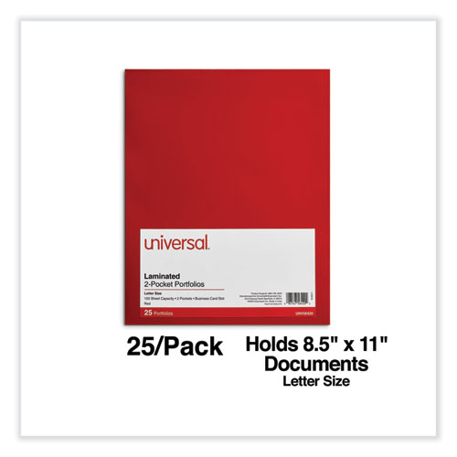 Image of Laminated Two-Pocket Folder, Cardboard Paper, 100-Sheet Capacity, 11 x 8.5, Red, 25/Box