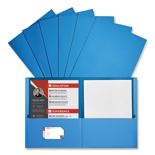 Two-Pocket Portfolio, Embossed Leather Grain Paper, 11 x 8.5, Light Blue, 25/Box