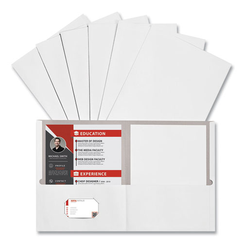 Image of Universal® Two-Pocket Portfolio, Embossed Leather Grain Paper, 11 X 8.5, White, 25/Box