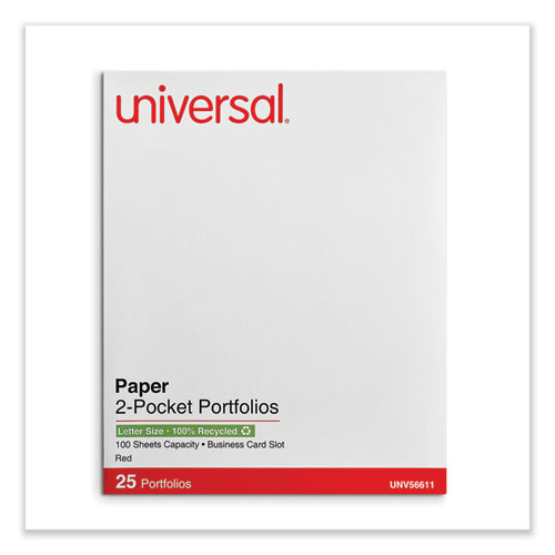 Universal® Two-Pocket Portfolio, Embossed Leather Grain Paper, 11 X 8.5, Red, 25/Box