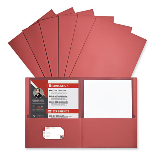 Image of Two-Pocket Portfolio, Embossed Leather Grain Paper, 11 x 8.5, Red, 25/Box