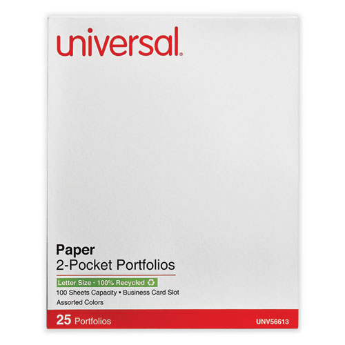Universal® Two-Pocket Portfolio, Embossed Leather Grain Paper, 11 X 8.5, Assorted Colors, 25/Box