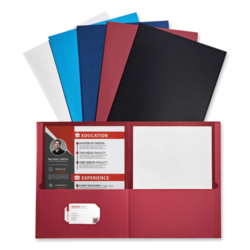 Two-Pocket Portfolio, Embossed Leather Grain Paper, 11 x 8.5, Assorted Colors, 25/Box