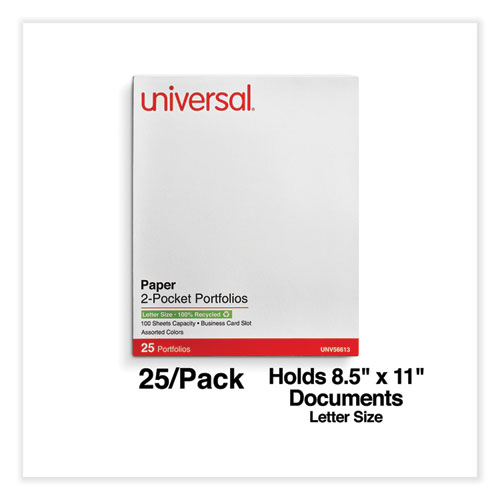 Image of Universal® Two-Pocket Portfolio, Embossed Leather Grain Paper, 11 X 8.5, Assorted Colors, 25/Box
