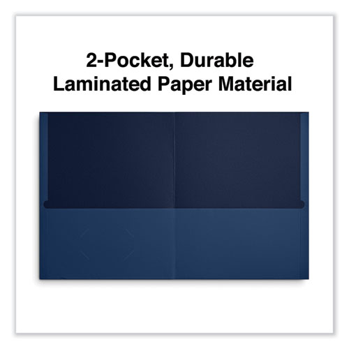 Image of Universal® Two-Pocket Portfolio, Embossed Leather Grain Paper, 11 X 8.5, Dark Blue, 25/Box
