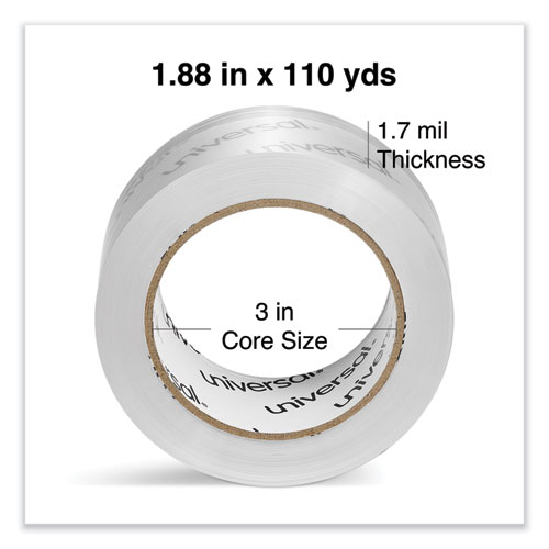 Image of Universal® Deluxe General-Purpose Acrylic Box Sealing Tape, 1.7 Mil, 3" Core, 1.88" X 109 Yds, Clear, 6/Pack