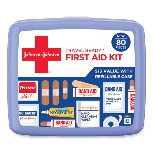 Johnson & Johnson® Red Cross® Red Cross Travel Ready Portable Emergency First Aid Kit, 80 Pieces, Plastic Case