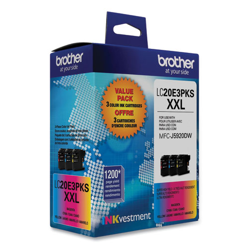 Image of Brother Lc20E3Pks Super High-Yield Ink, 1,200 Page-Yield, Cyan/Magenta/Yellow, 3/Pack