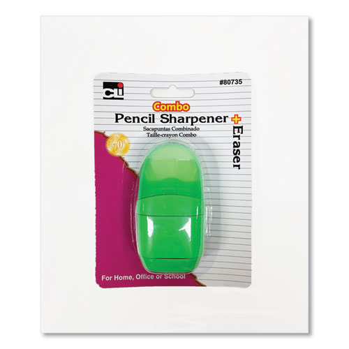 Image of Charles Leonard® One-Hole Pencil Sharpener/Eraser Combo, 1" X 0.75", Randomly Assorted Colors